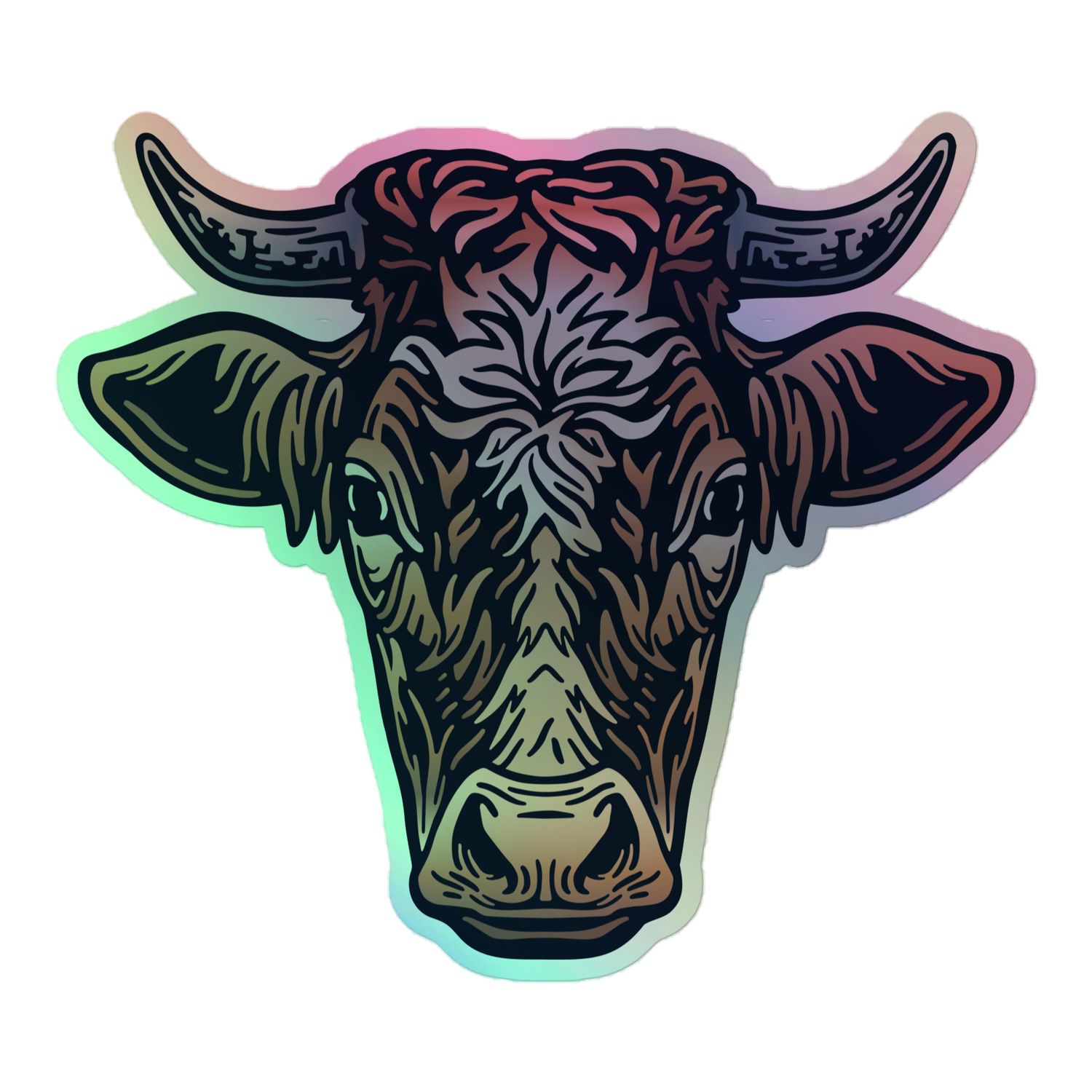 Farm Cow Portrait Holographic Sticker