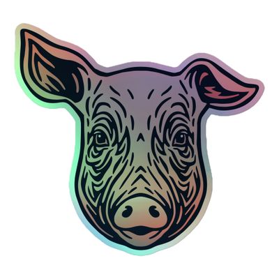 Farm Pig Portrait Holographic Sticker