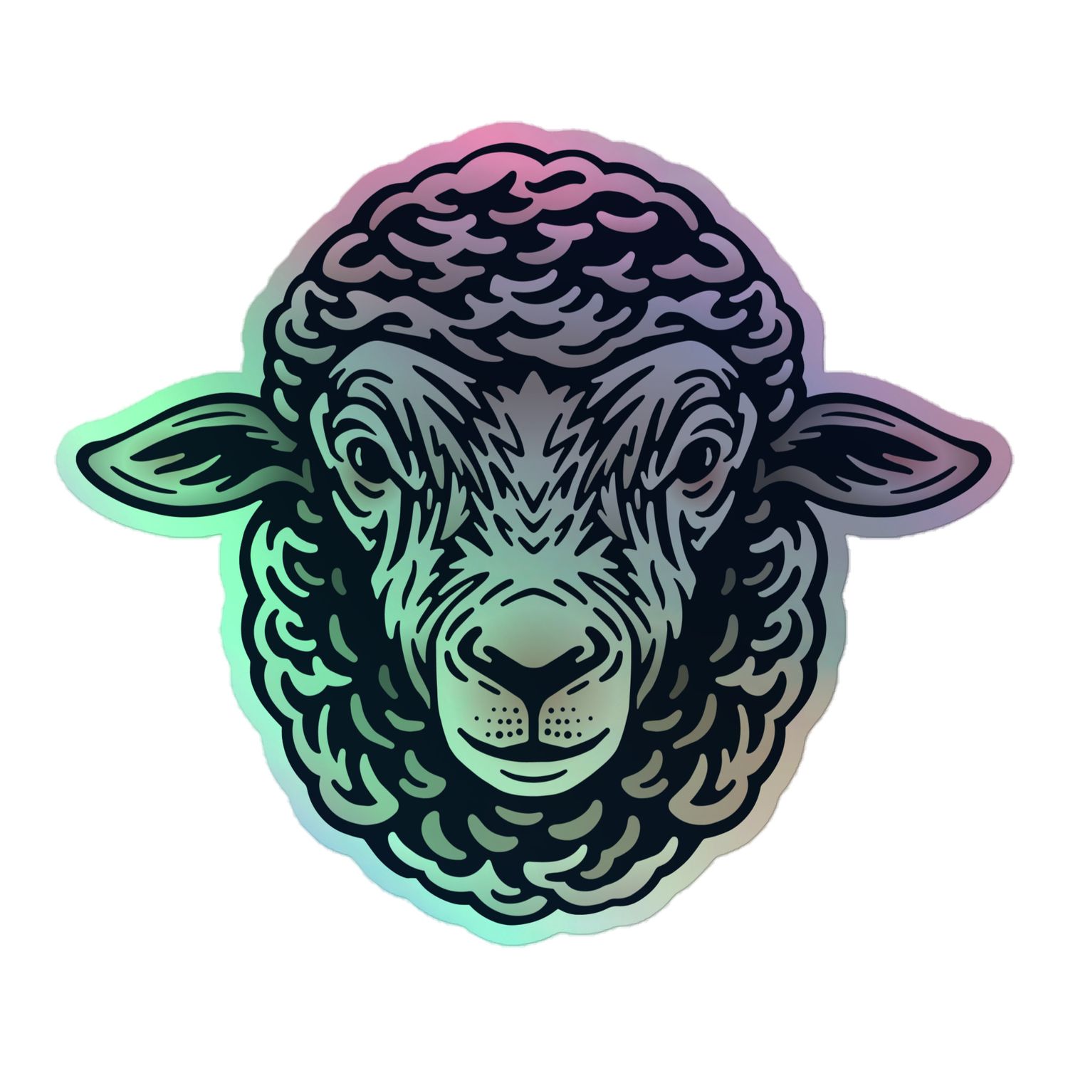 Farm Sheep Portrait Holographic Sticker