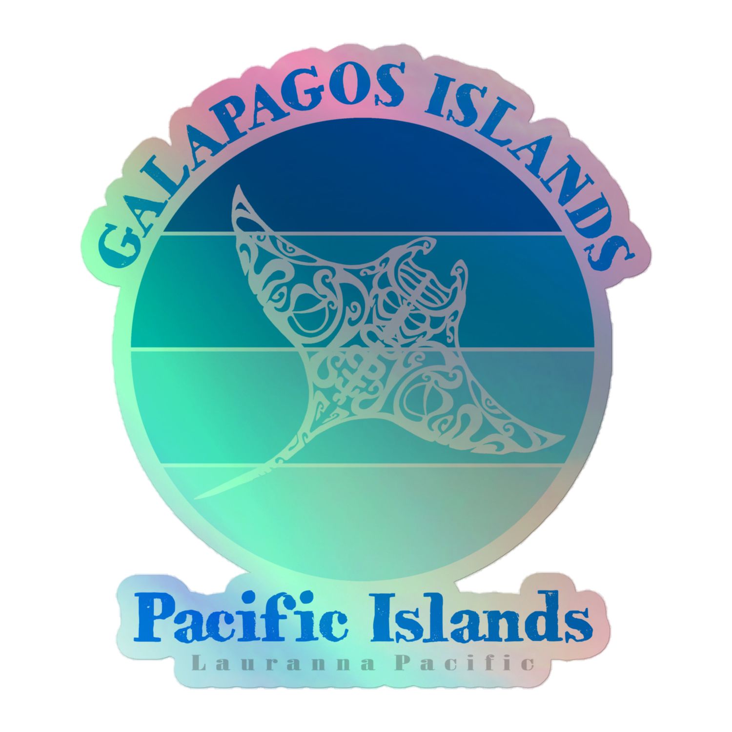 Manta Ray Galapagos Islands (Tattoo Blues Circles) Holographic Sticker