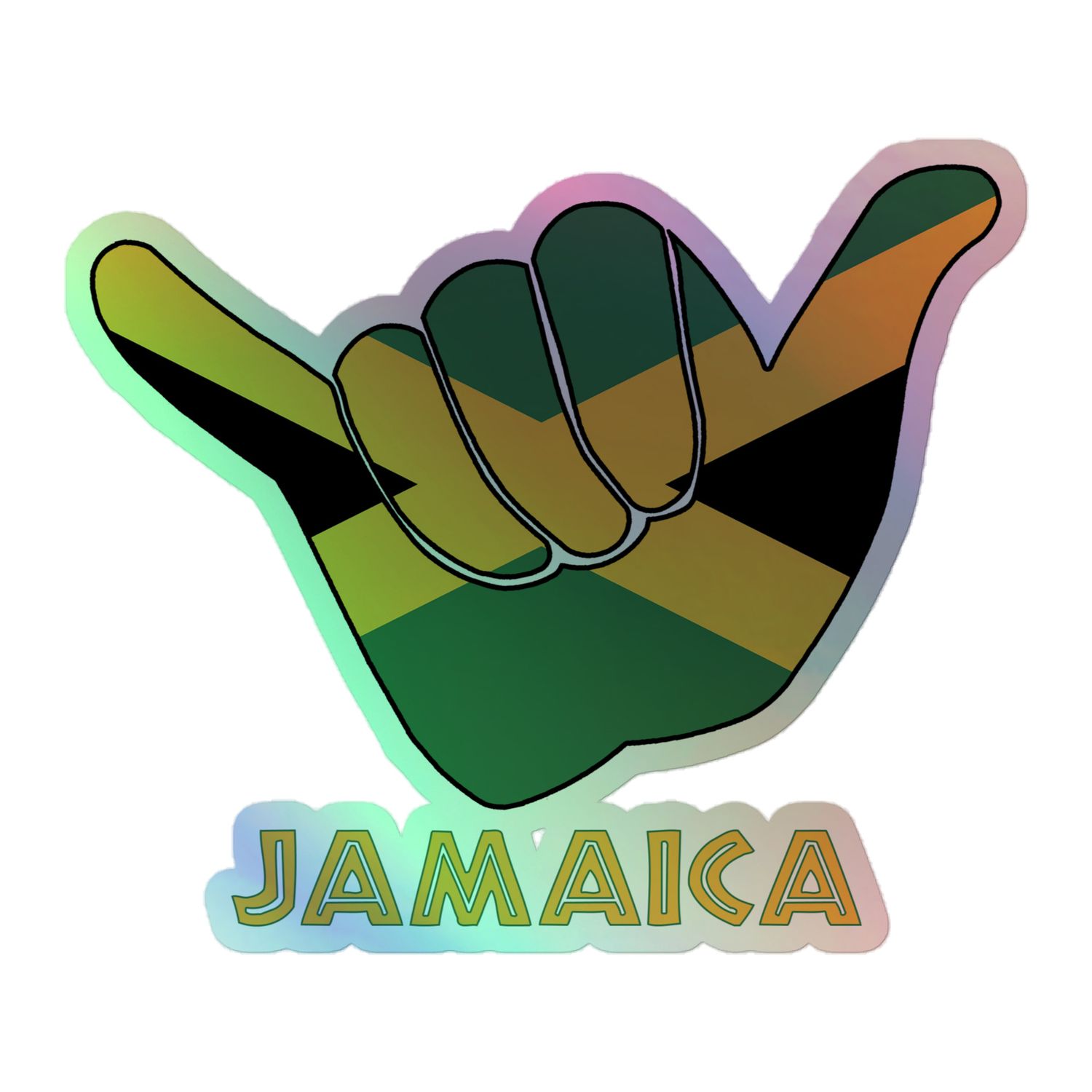 Jamaica Shaka Hang Loose Jamaican Flag Holographic Sticker