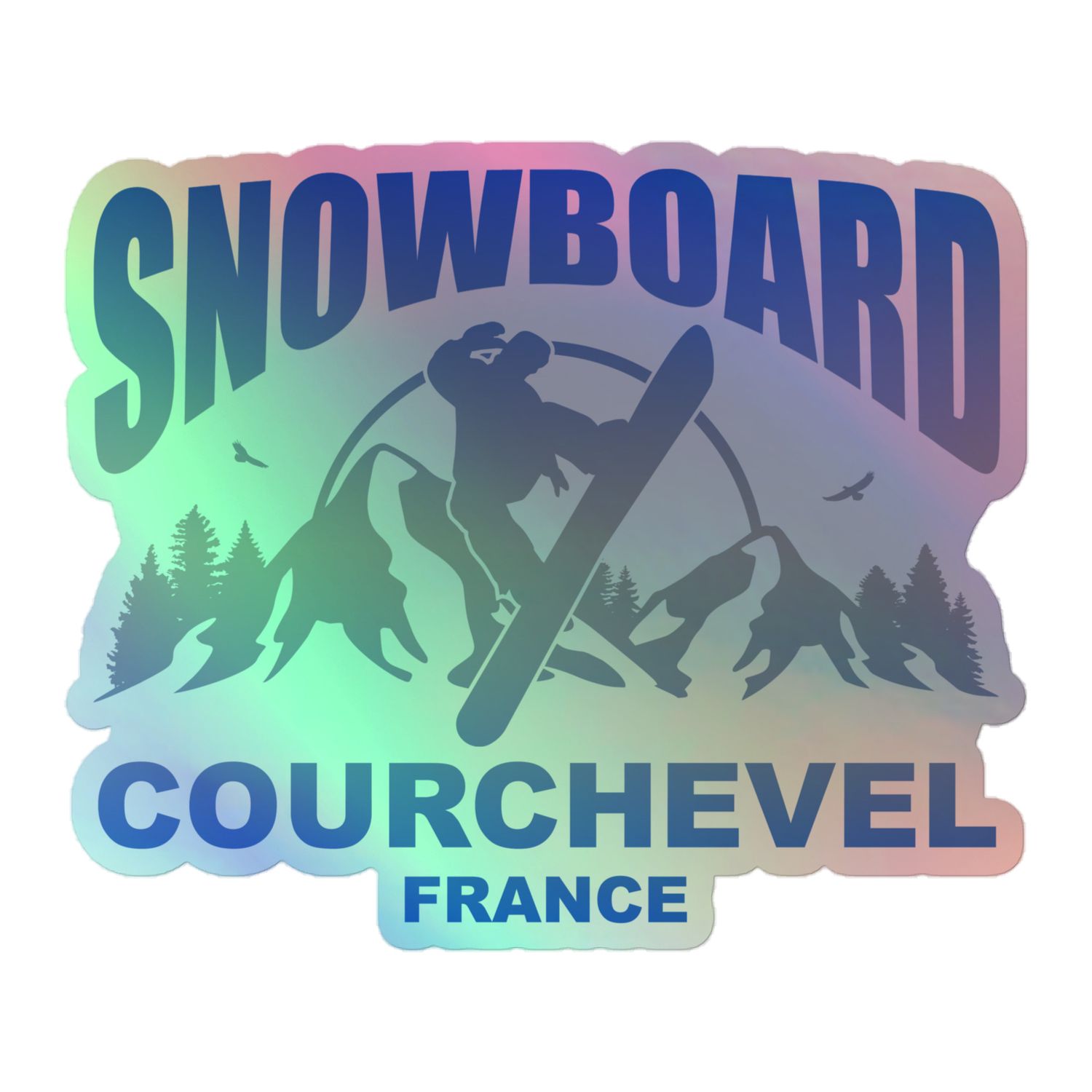 Snowboard Rider Courchevel France Holographic Sticker