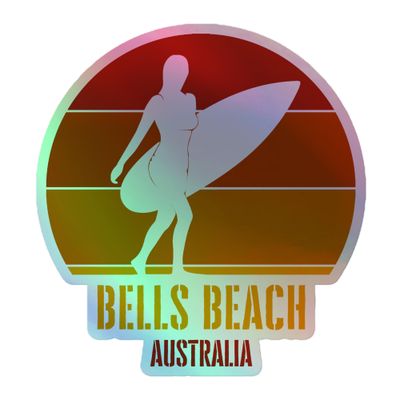 Surfing Bells Beach Australia, Australian Surfer Girl (Red) Holographic Sticker
