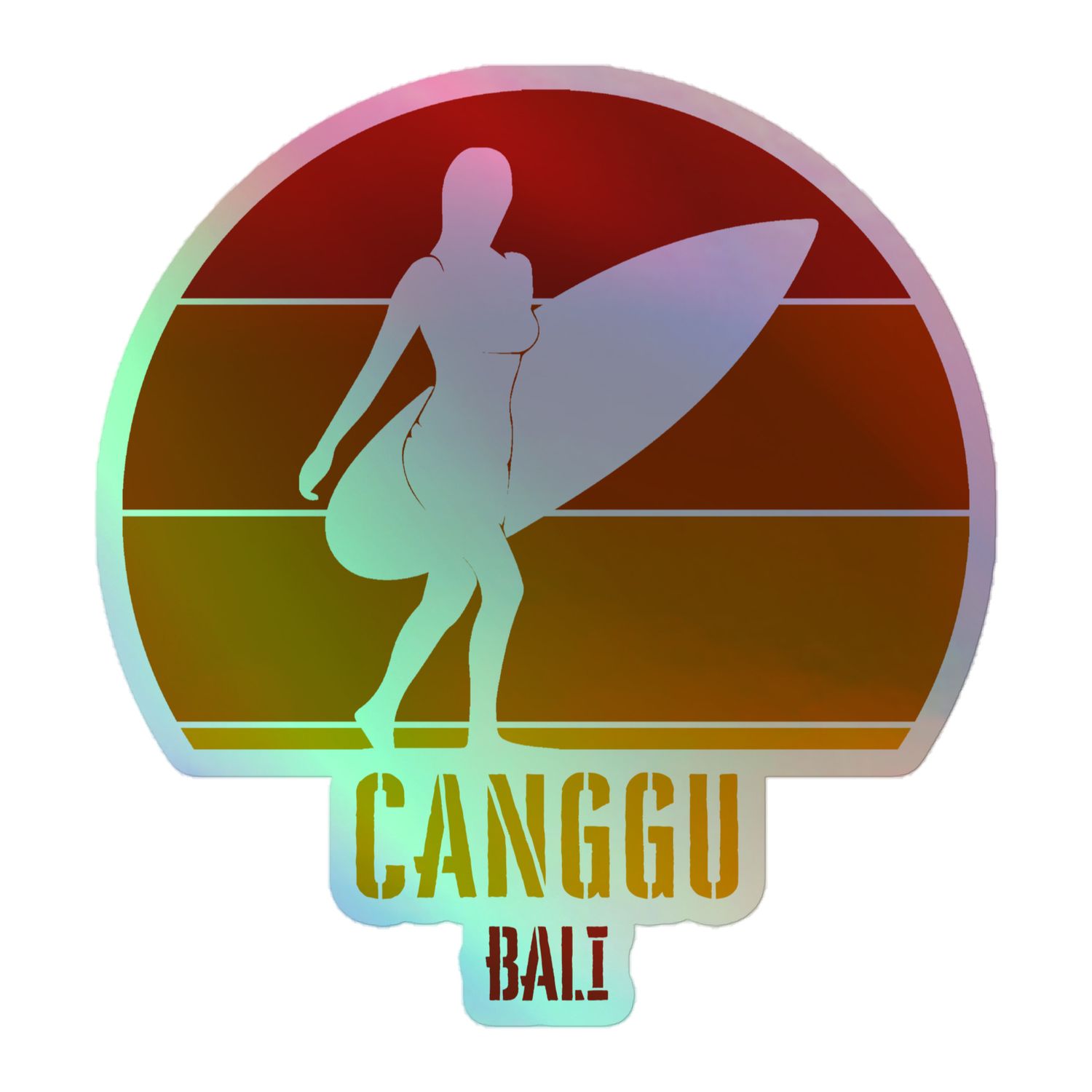 Surfing Canggu Bali, Indonesian Surfer Girl (Red) Holographic Sticker