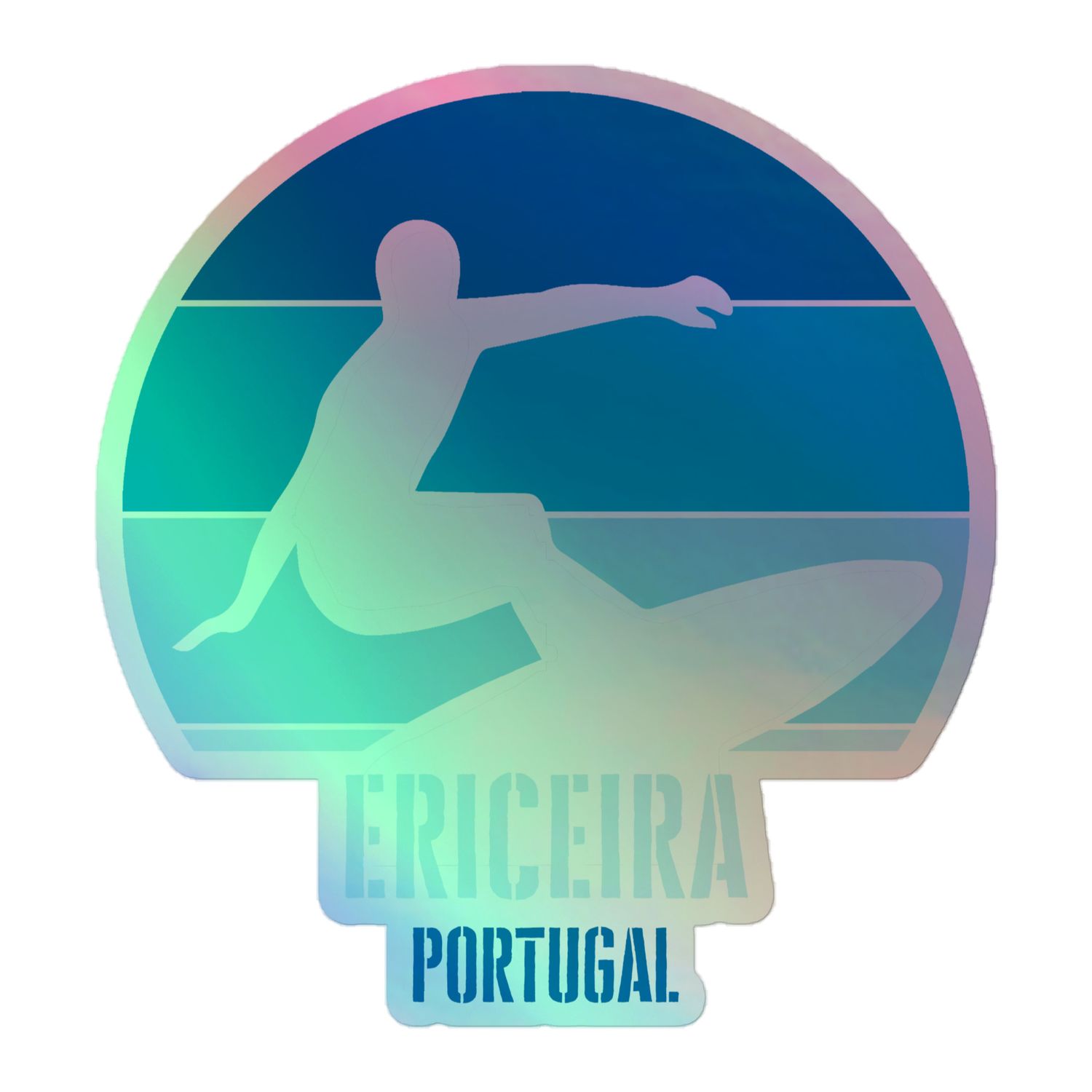 Surfing Ericeira Portugal, Atlantic Surfer (Blue) Holographic Sticker