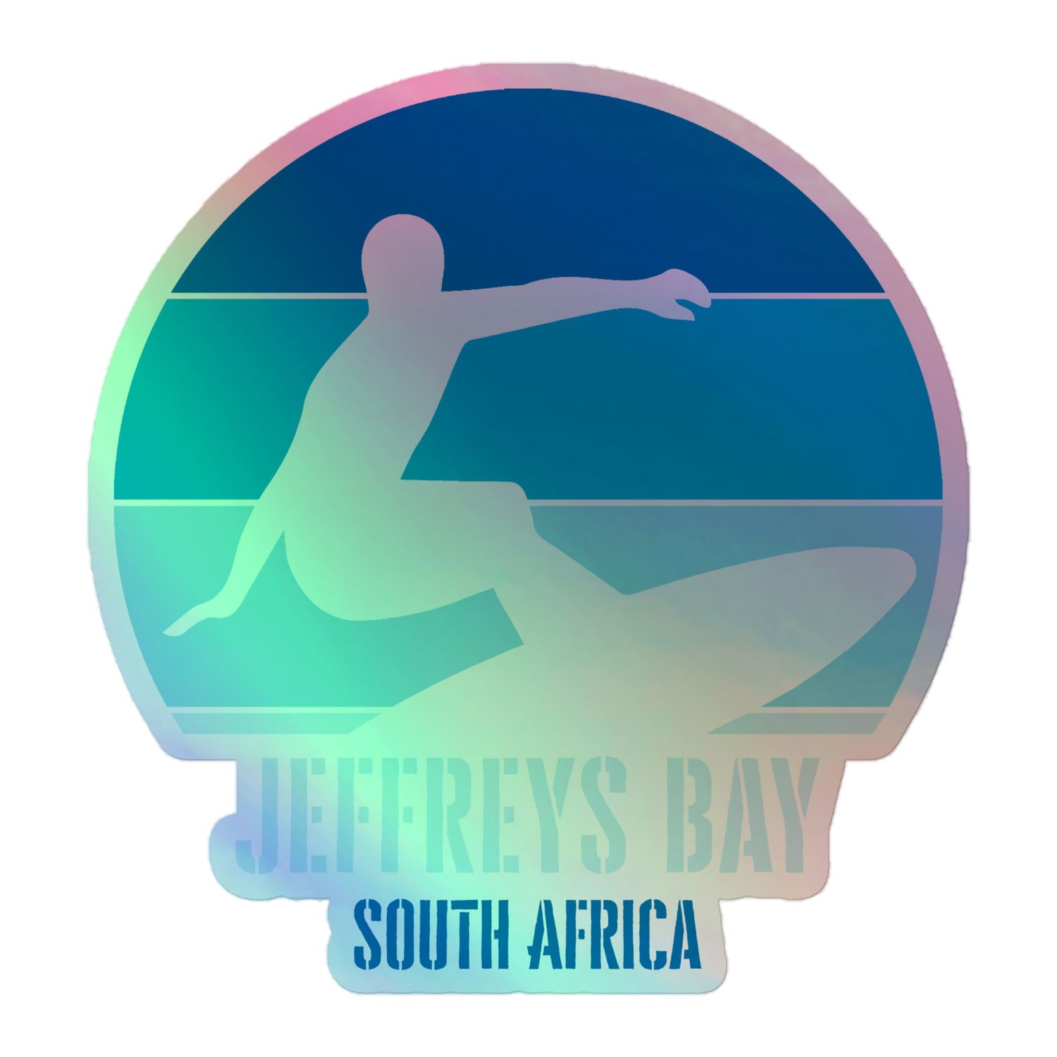 Surfing Jeffreys Bay South Africa, African Surfer (Blue) Holographic Sticker