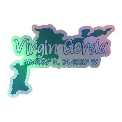 Virgin Gorda Island Coordinates Holographic Sticker
