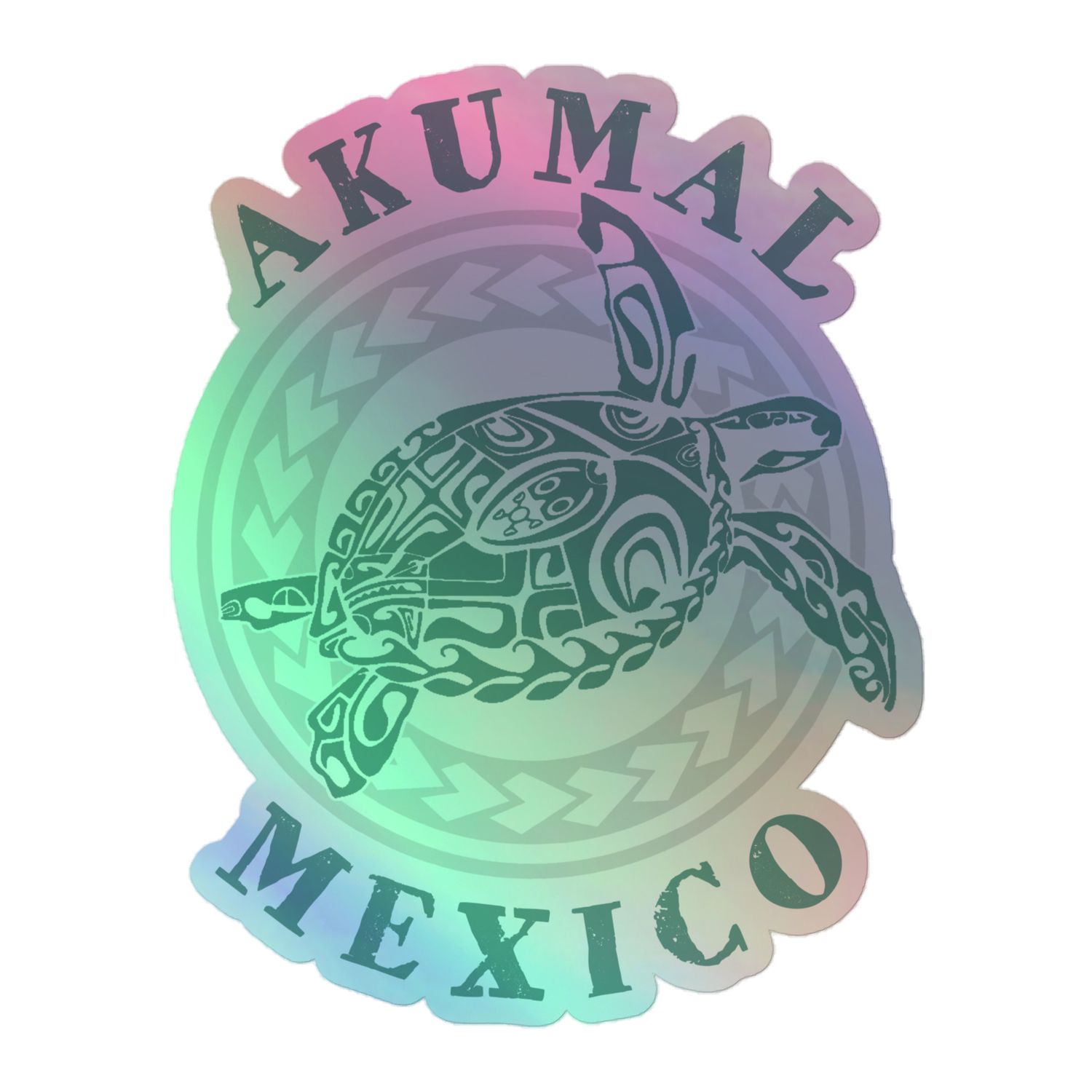 Akumal Mexico Tribal Tattoo Sea Turtle Holographic Sticker