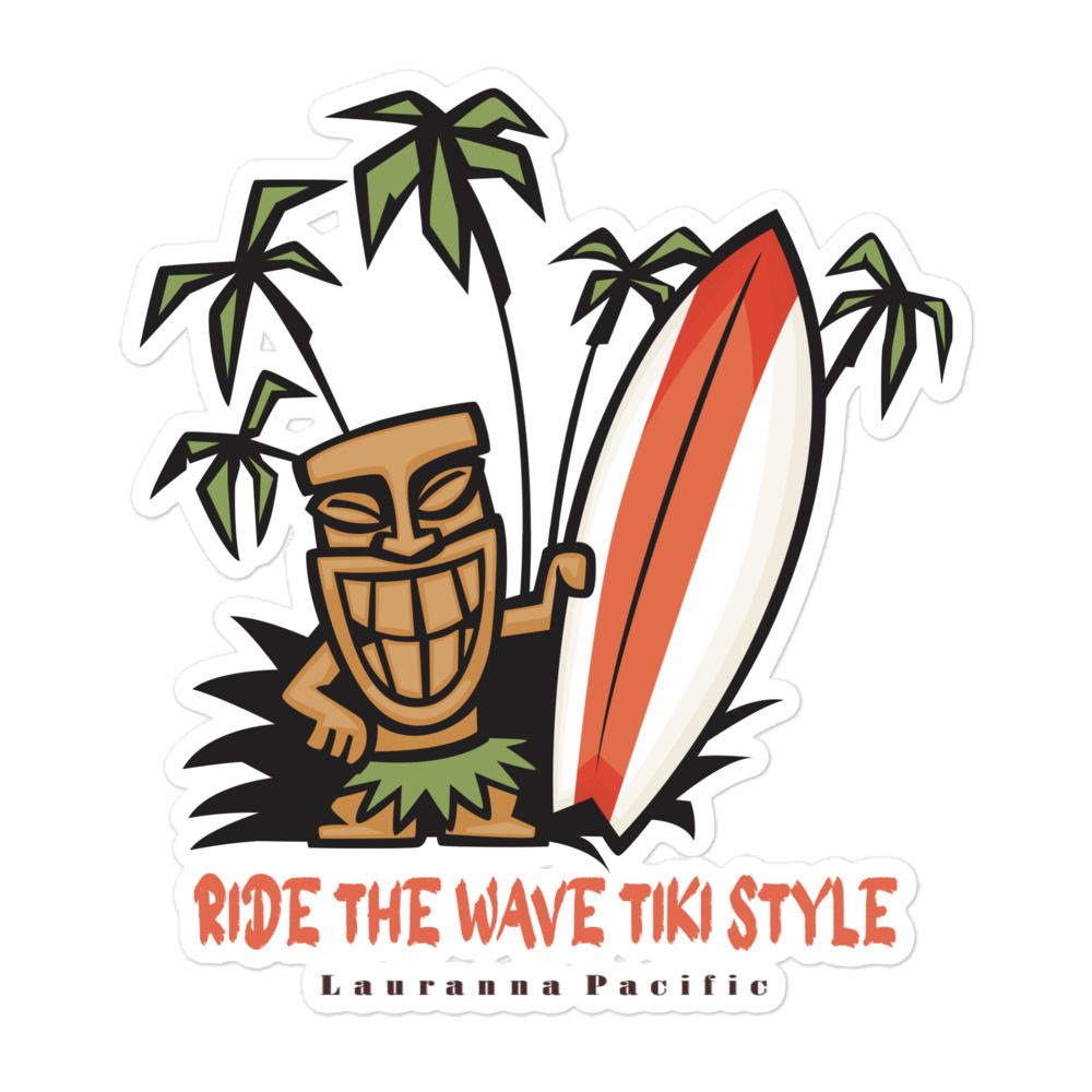 Funny Surf, Tiki Style Surf, Ride the Waves Tiki Style Sticker