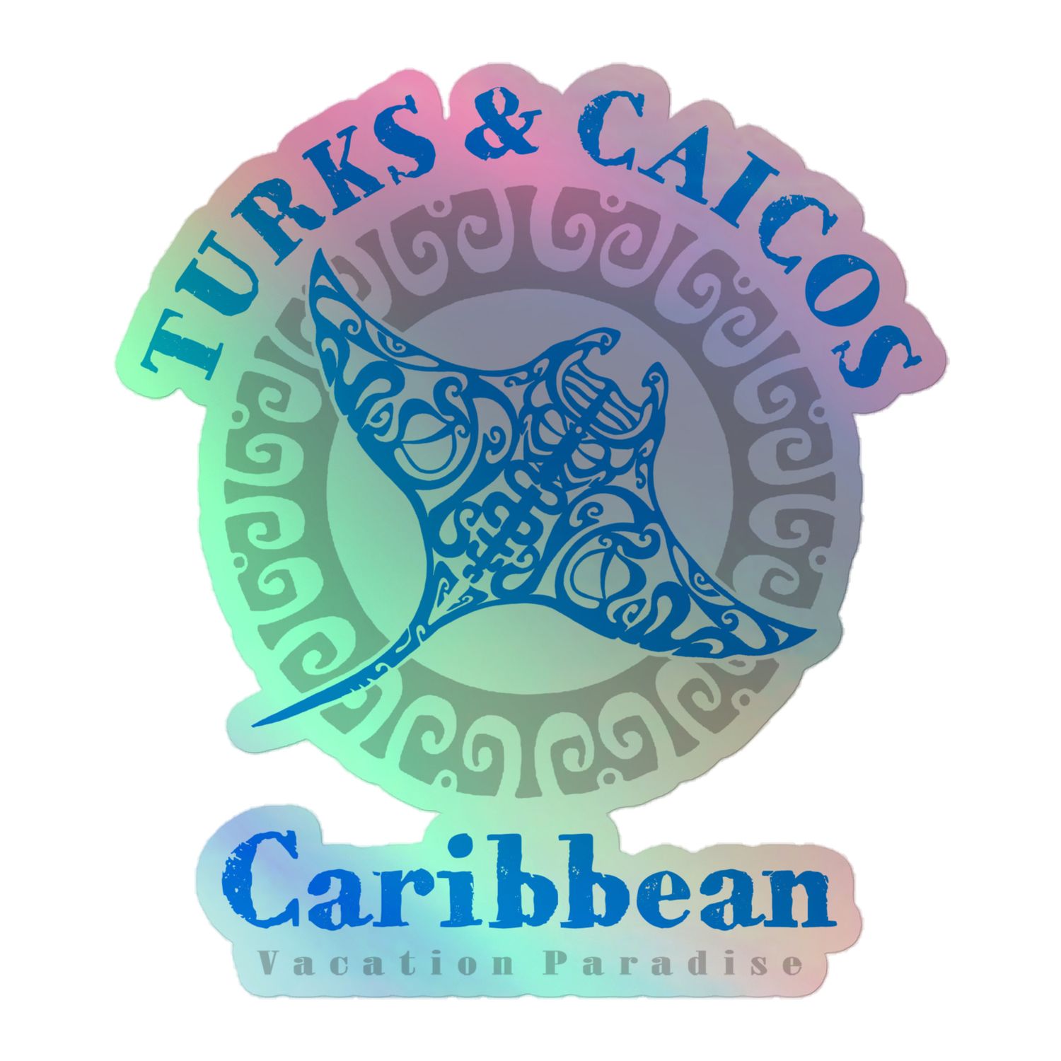 Manta Ray Turks and Caicos Tribal Tattoo Holographic Sticker