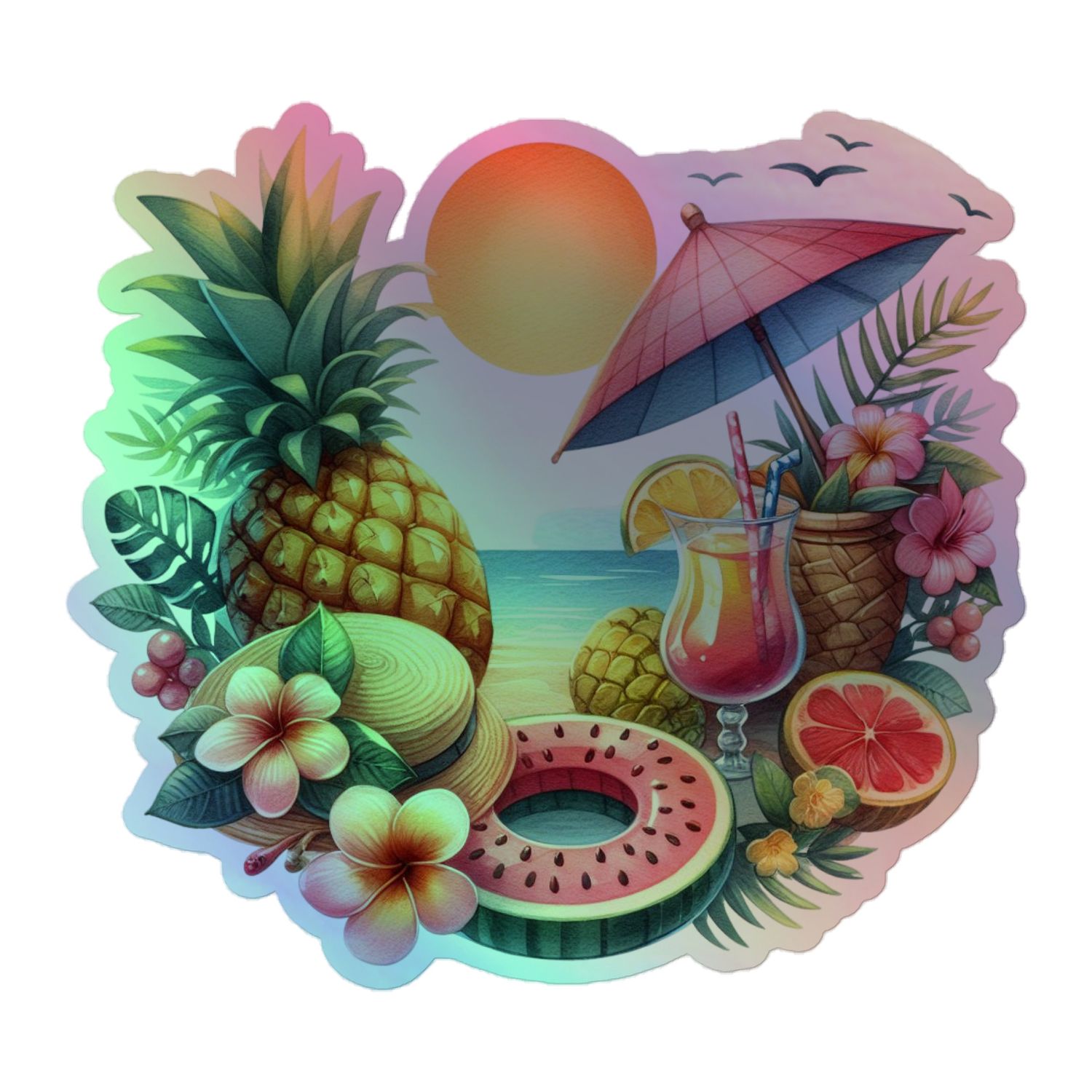 Summer Vacation Vibes (5) Holographic Sticker