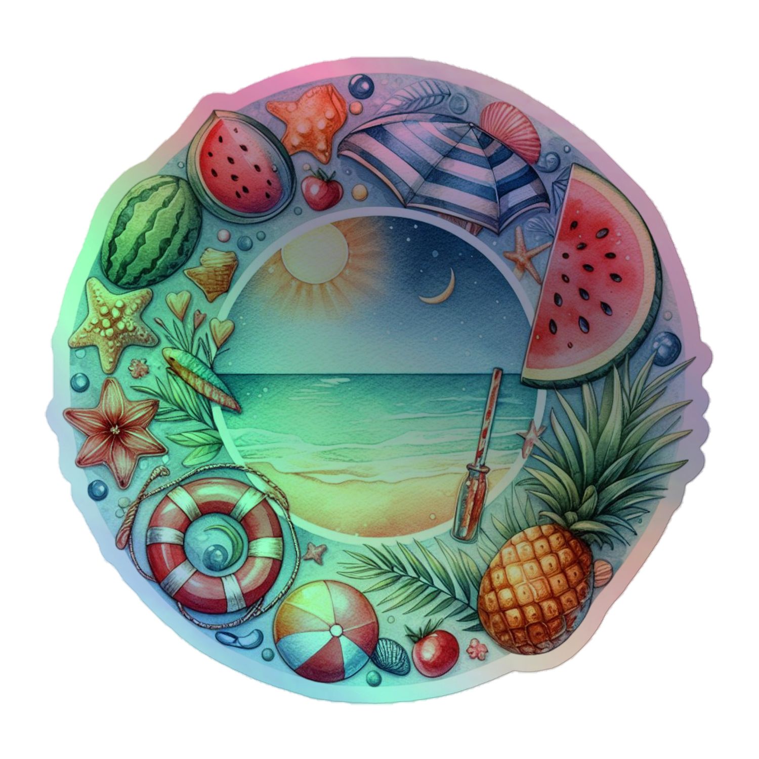 Summer Vacation Vibes (7) Holographic Sticker