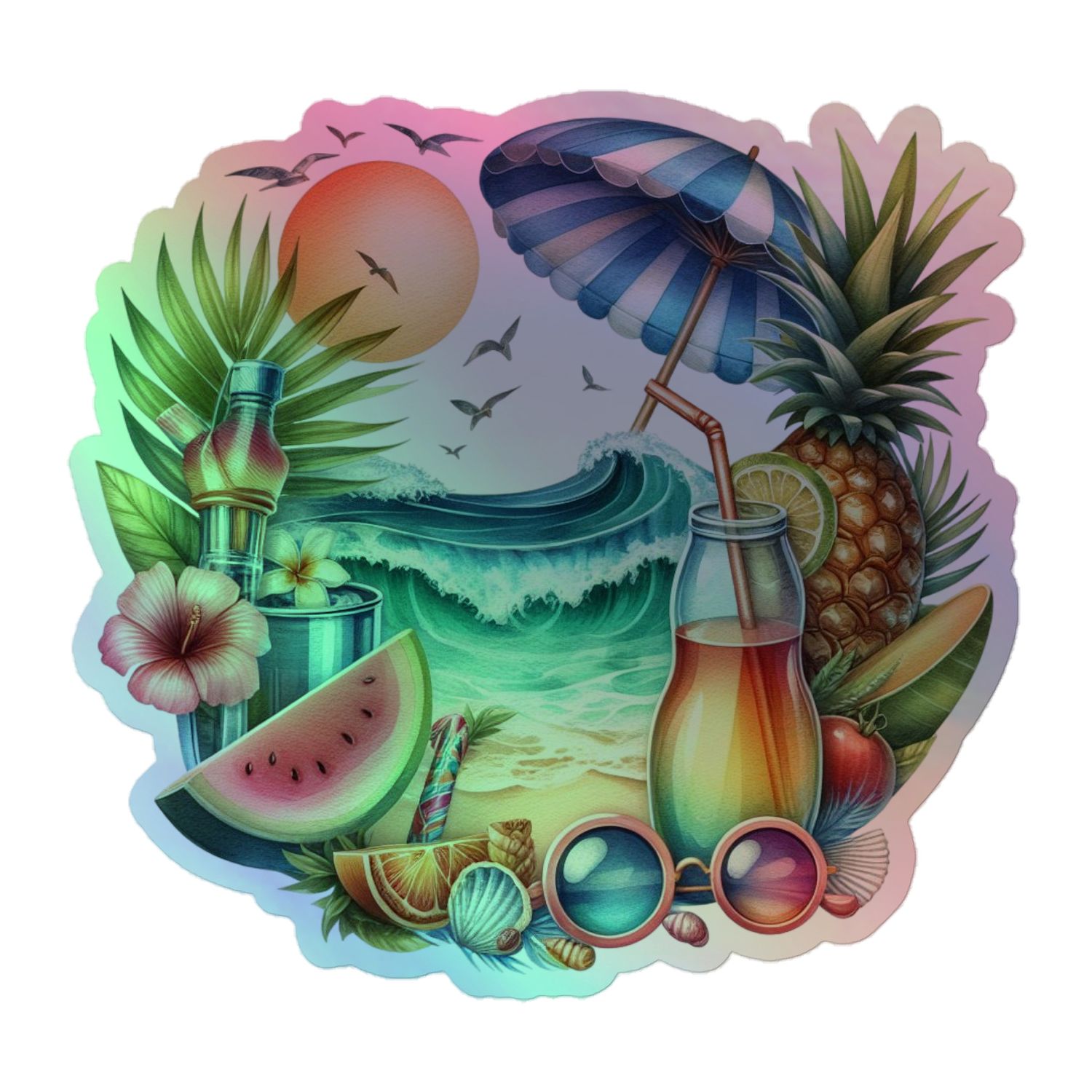 Summer Vacation Vibes (10) Holographic Sticker