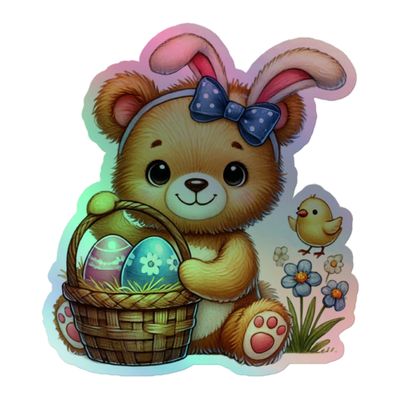 Cute Easter Bear Holographic Sticker