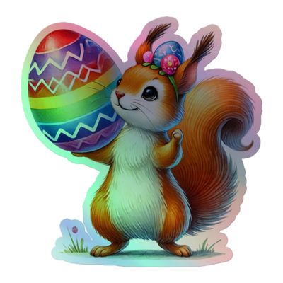 Easter Squirrel Holographic Sticker