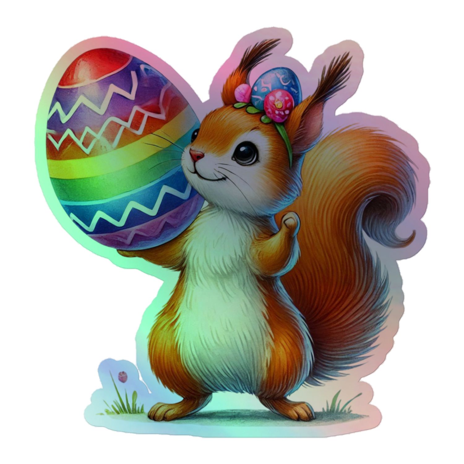 Easter Squirrel Holographic Sticker