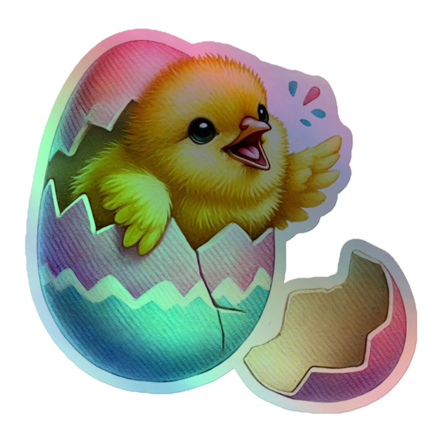 Hatching Easter Chick Holographic Sticker