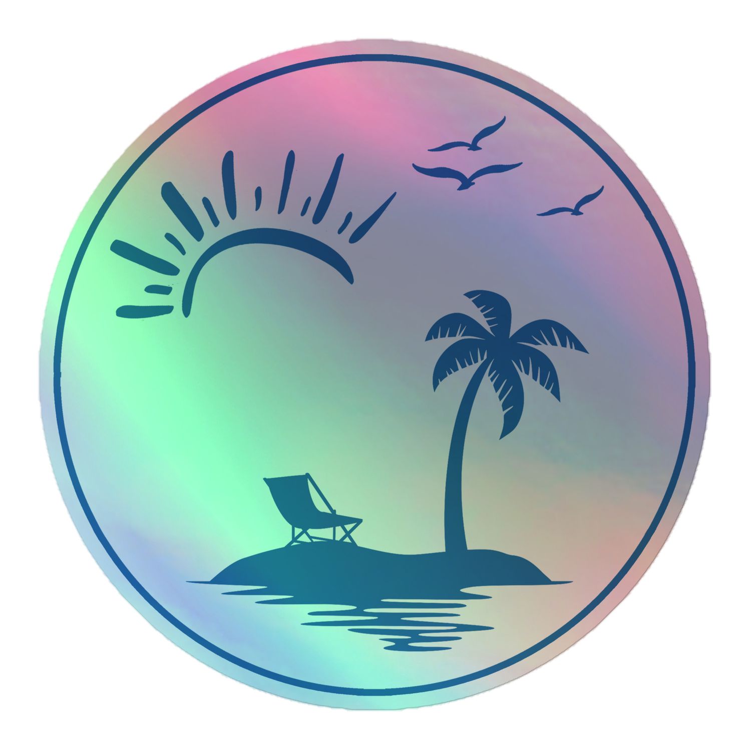 Vacation Vibes Circle Holographic Sticker