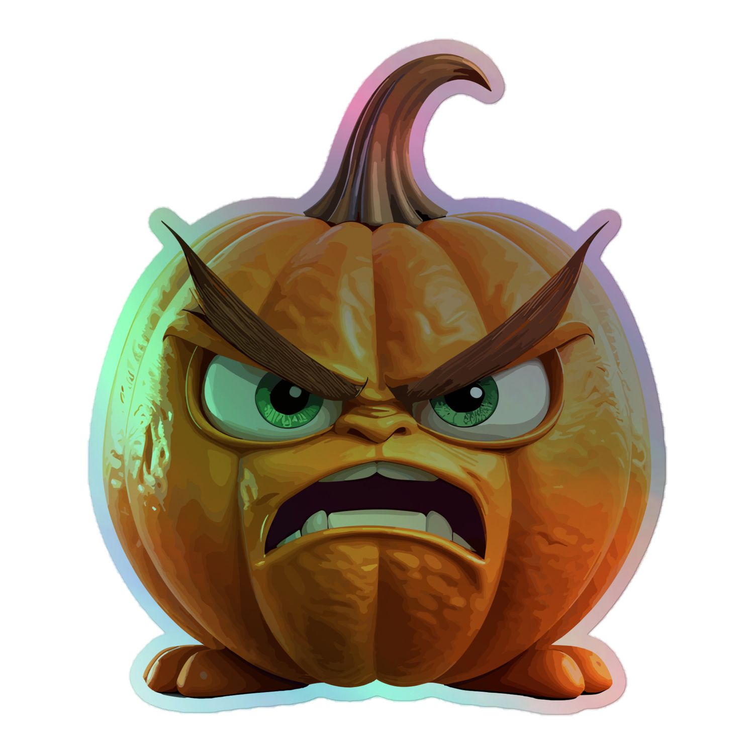 Halloween Angry Pumpkin (1) Holographic Sticker