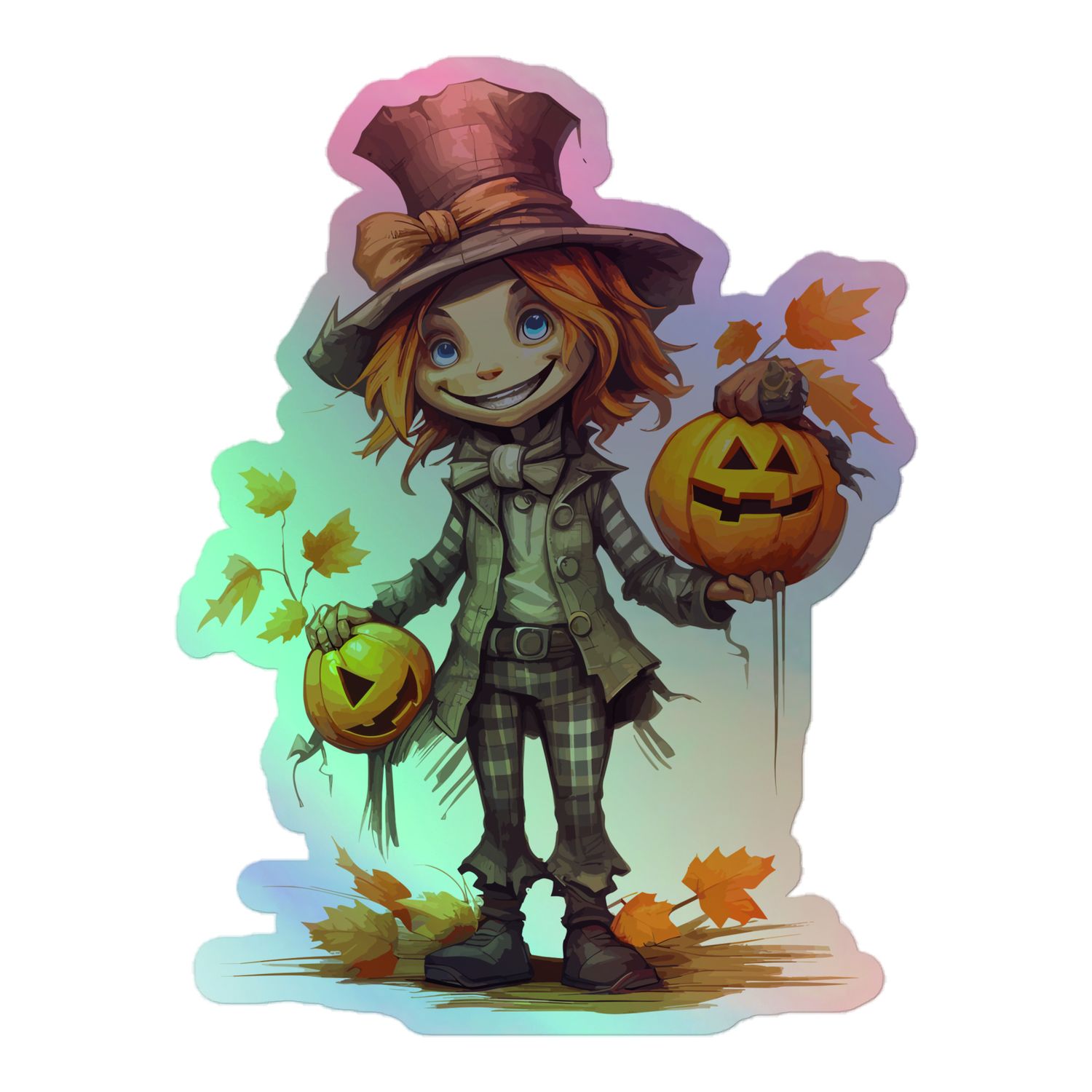 Halloween Boy with Pumpkins (1) Holographic Sticker