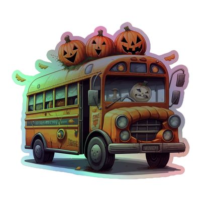 Halloween Haunted Bus (1) Holographic Sticker
