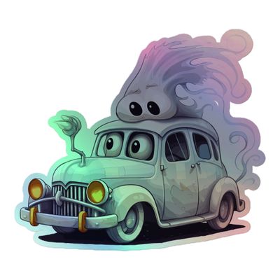 Halloween Haunted Car (1) Holographic Sticker