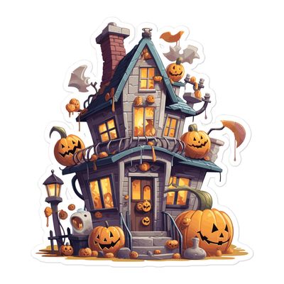 Halloween Haunted House with Pumpkins (1) Sticker