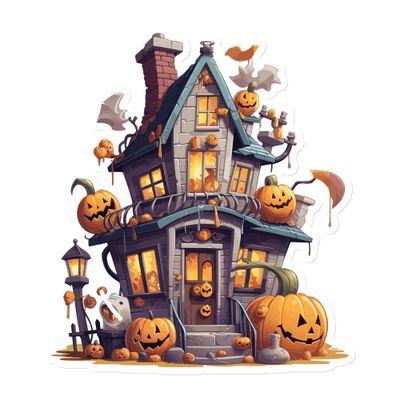 Halloween Haunted House with Pumpkins (1) Magnet