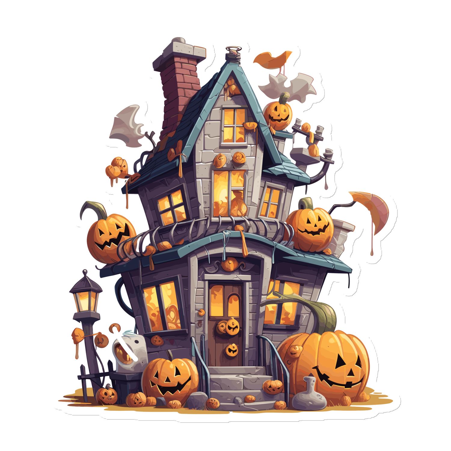 Halloween Haunted House with Pumpkins (1) Magnet