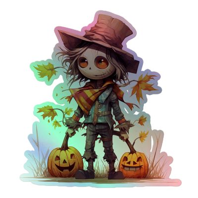 Halloween Scarecrow Boy Pumpkin (1) Holographic Sticker