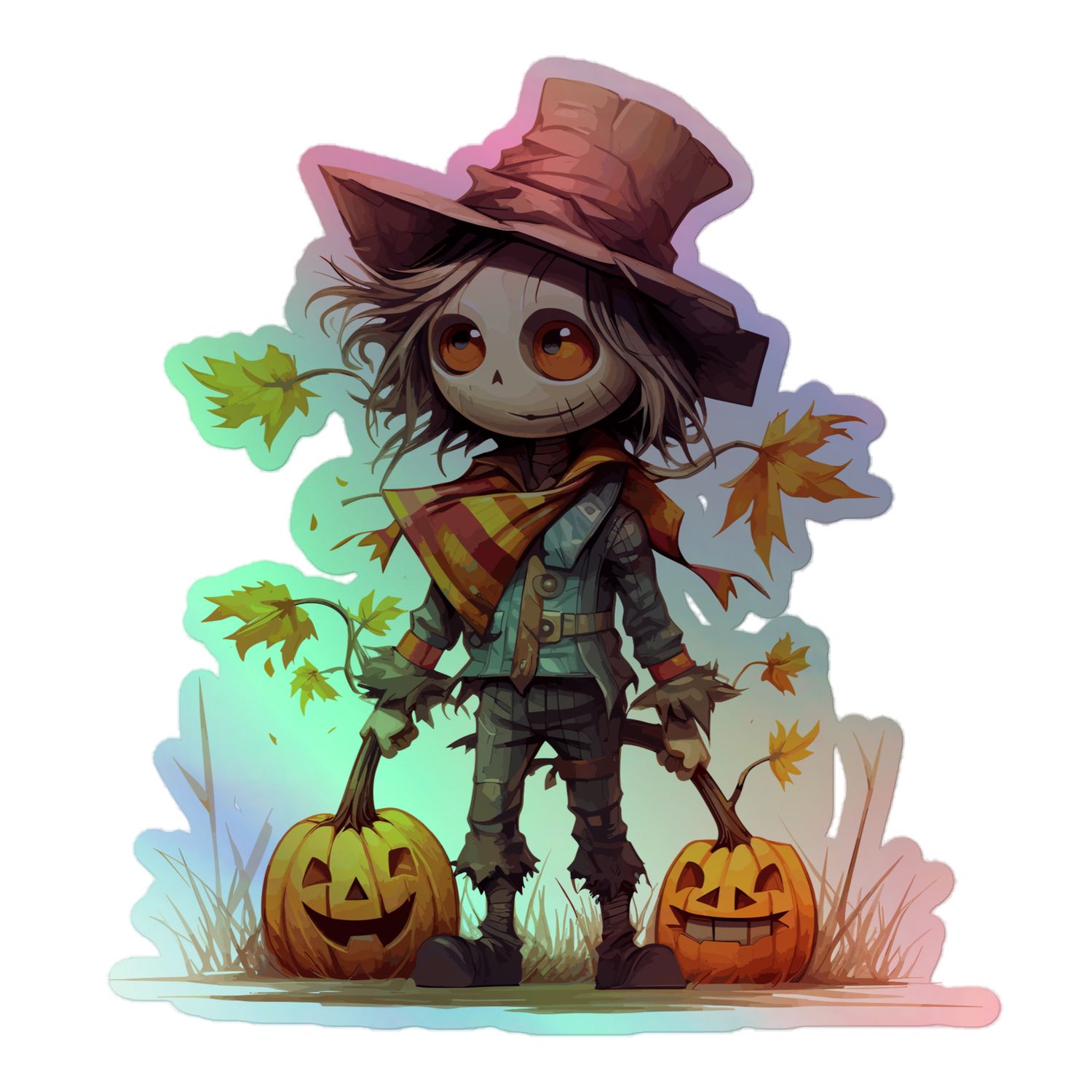 Halloween Scarecrow Boy Pumpkin (1) Holographic Sticker