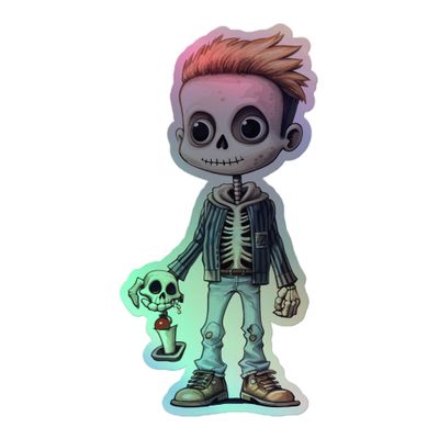Halloween Skeleton Boy (1) Holographic Sticker