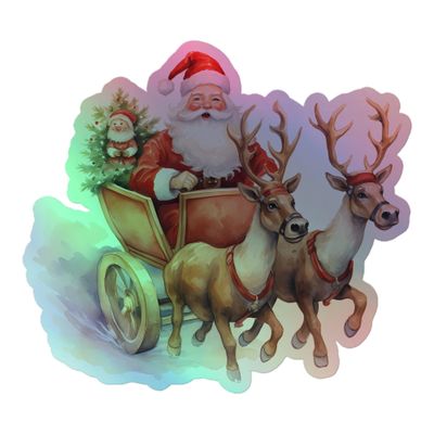 Santa and his Reindeers (1) Holographic Sticker