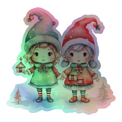 Christmas Elves (2) Holographic Sticker