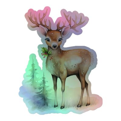 Christmas Reindeer (1) Holographic Sticker