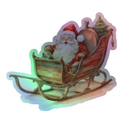 Santa&#39;s Sleigh (1) Holographic Sticker