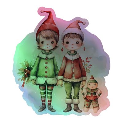 Christmas Elves (3) Holographic Sticker