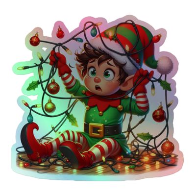 Funny Christmas Elf Holographic Sticker