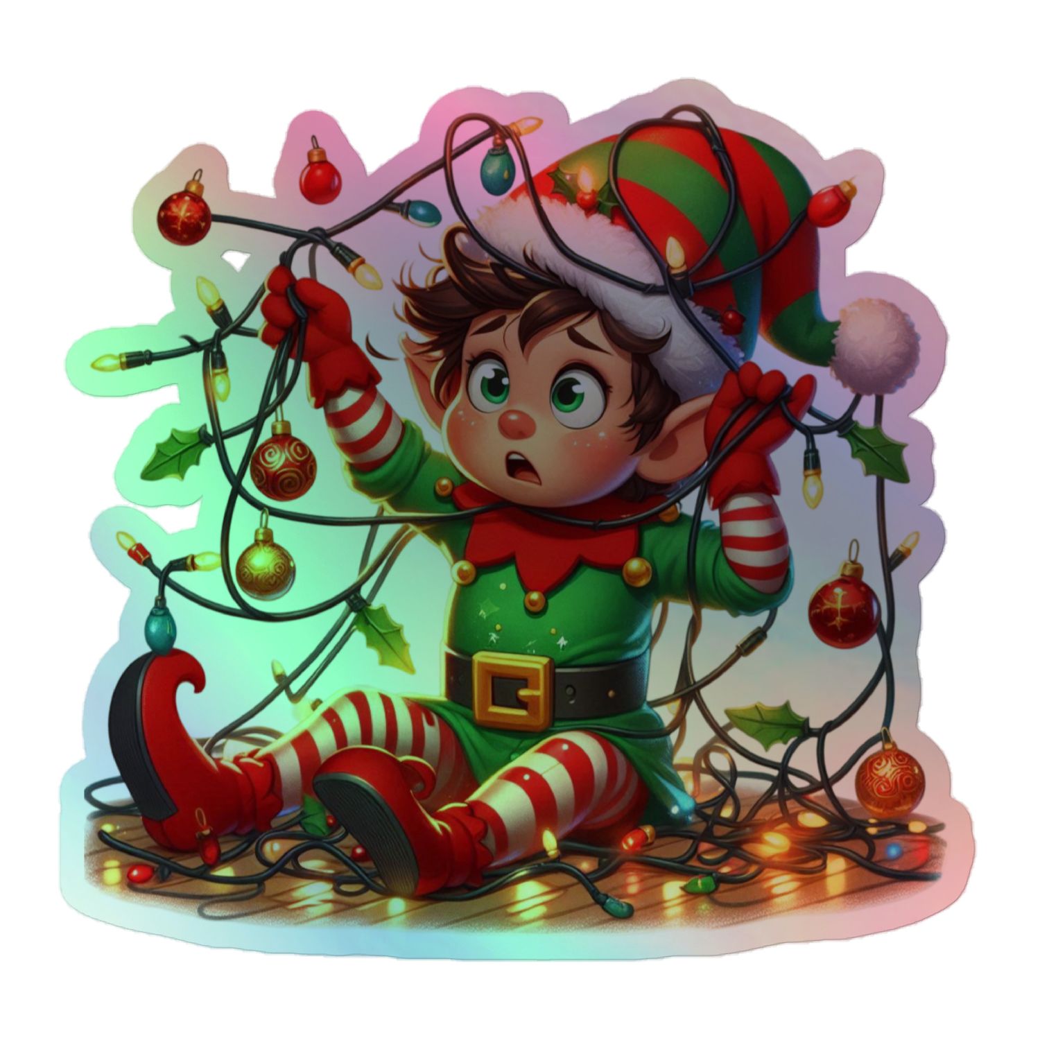 Funny Christmas Elf Holographic Sticker