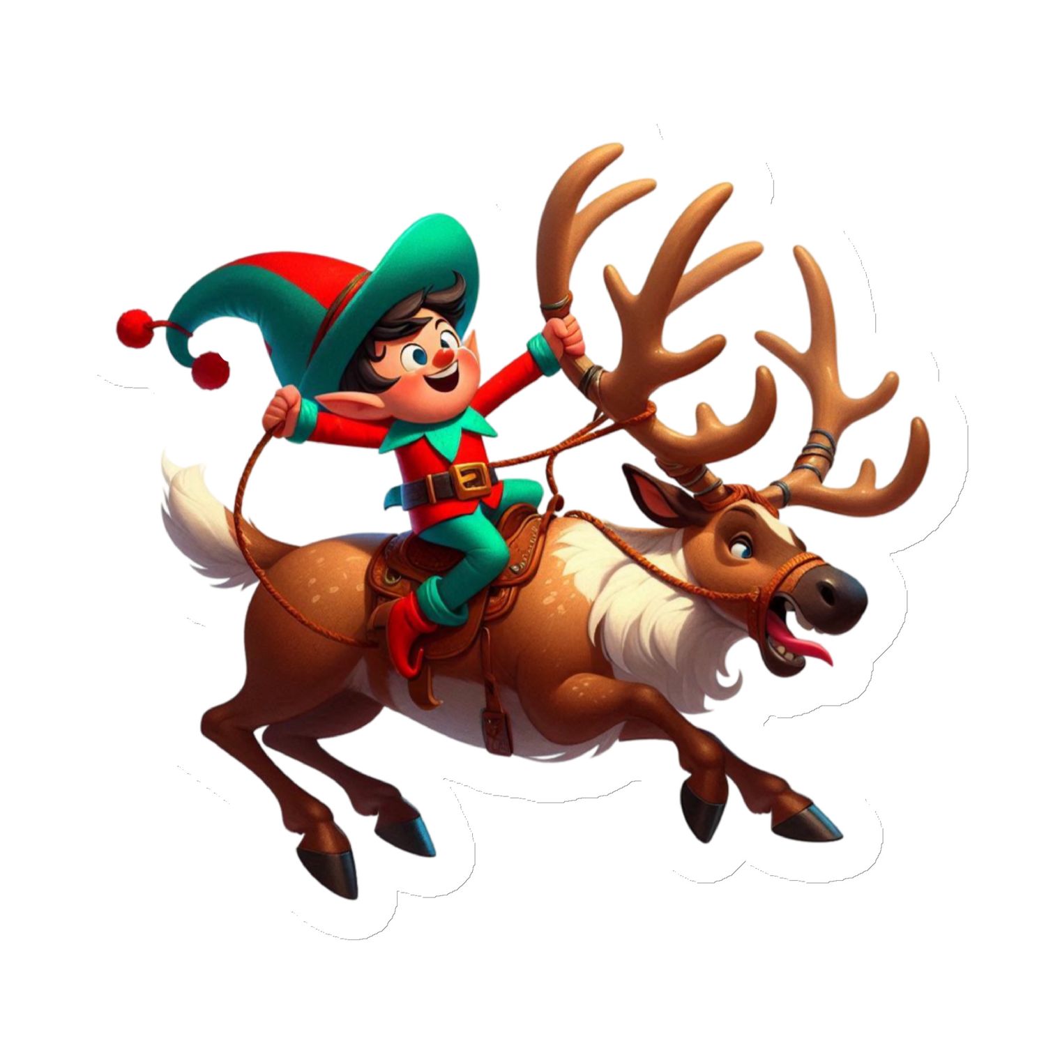 Funny Christmas Elf And Reindeer Magnet