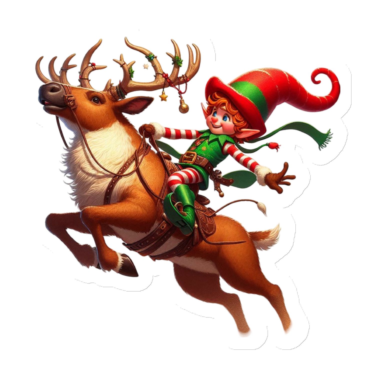 Funny Christmas Elf and Jumping Reindeer Magnet