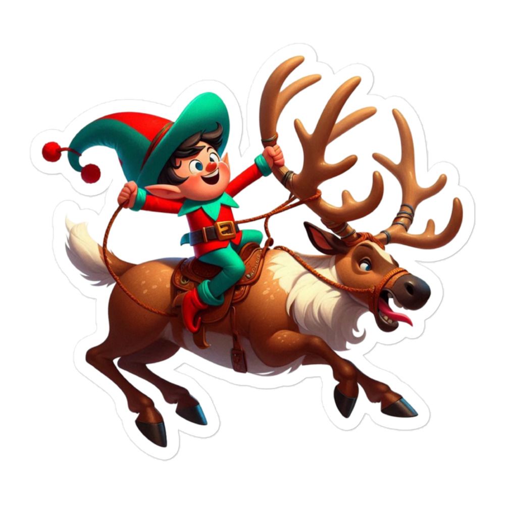 Funny Christmas Elf And Reindeer Sticker