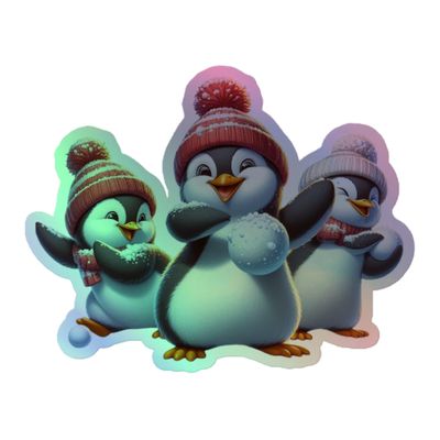 Funny Christmas Penguins  Holographic Sticker