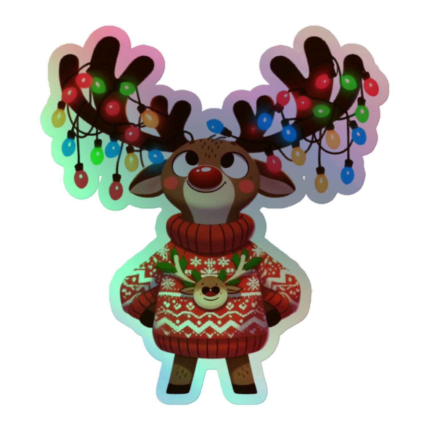 Funny Christmas Reindeer Holographic Sticker