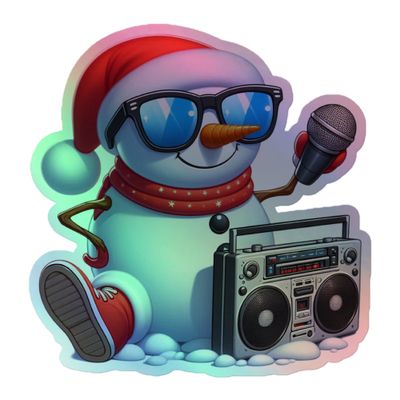 Cool Christmas Snowman Holographic Sticker