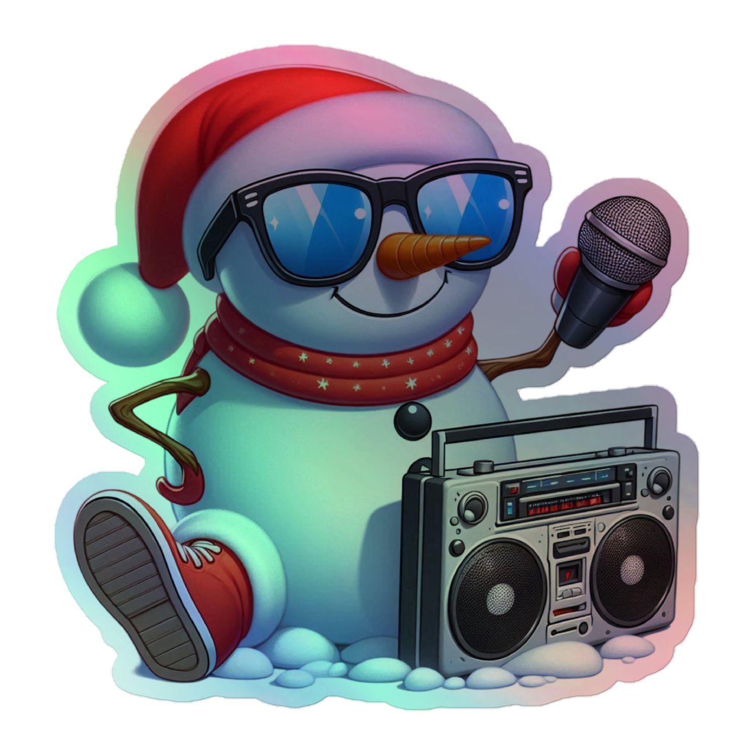 Cool Christmas Snowman Holographic Sticker