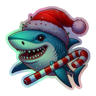 Funny Christmas Shark Holographic Sticker