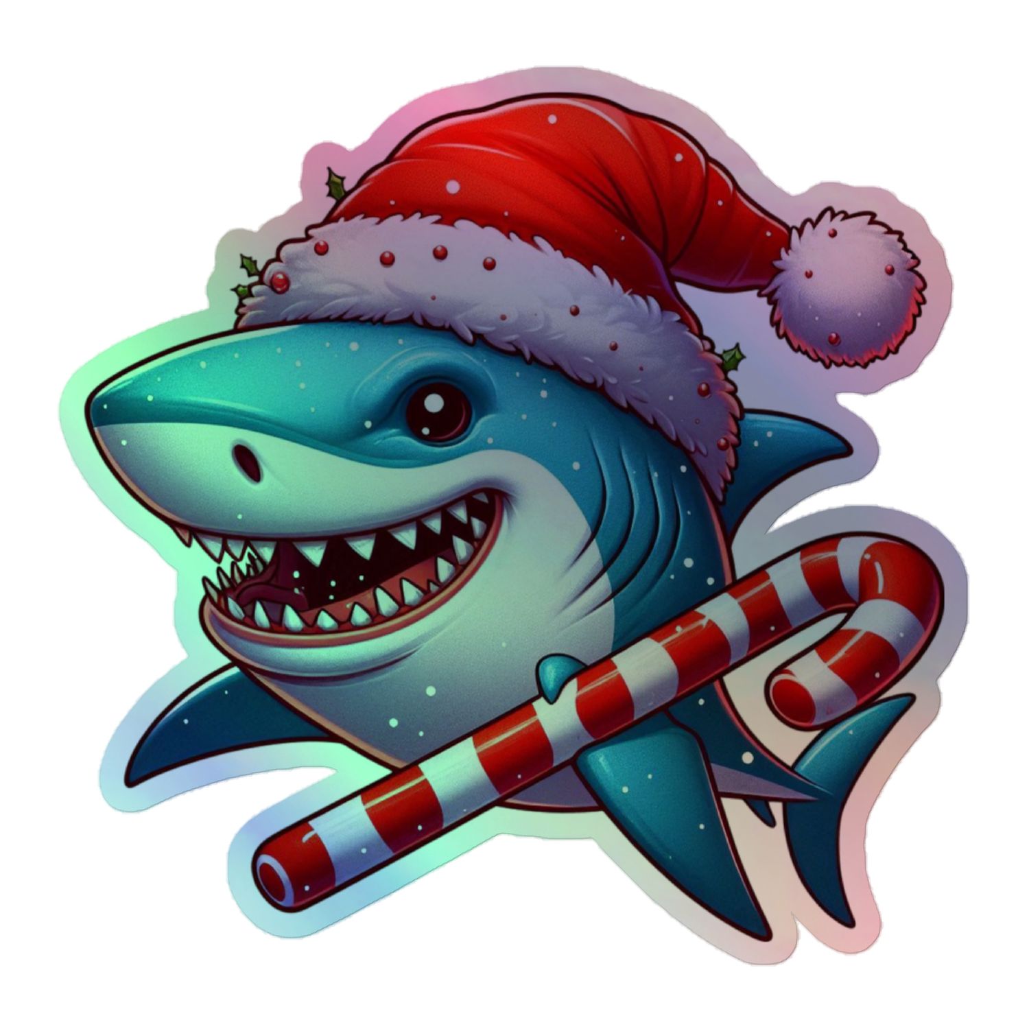 Funny Christmas Shark Holographic Sticker