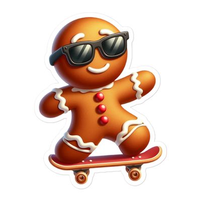 Funny Christmas Skateboarding Gingerbreadman Sticker