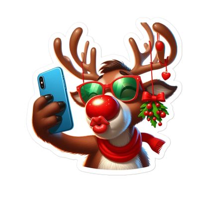 Funny Christmas Reindeer Selfie Sticker